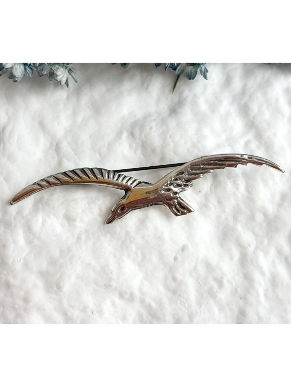 Mexican Made Seagull Figural Carved Sterling Silver 925 Brooch | Lapel Pin